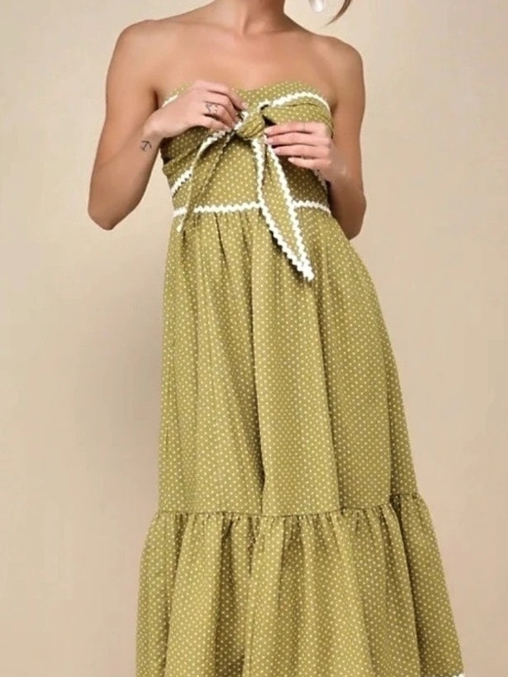 Lulus Delightful Design Light Green Polka Dot Midi Dress With Pockets